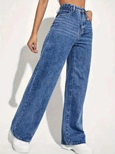 Load image into Gallery viewer, Fashion retro blue jeans women y2k High street baggy straight pants High waisted all-in-one slim pants
