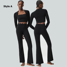 Load image into Gallery viewer, Women Two Pieces Fitness Yoga Set Solid Color Long Sleeve Gym Sportswear Breathable Quick Dry Workout Clothes Female Suit
