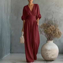 Load image into Gallery viewer, Women's Jumpsuit Fashion High Waist V-neck Casual Jumpsuits Sexy Solid Color Office Wide Leg Trousers Overalls Vacation Outfit

