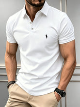 Load image into Gallery viewer, Men Solid Color Polo Shirt Regular Fit Business Casual Short Sleeve Tops With Small Horse Embroidery Chest Print
