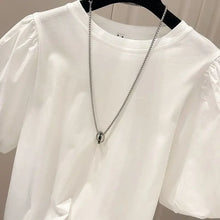 Load image into Gallery viewer, Mujer Cotton Tshirts for Women Summer T-shirts Puff Sleeve O-neck Tees Oversized Tops Fashion Sweet White Tees
