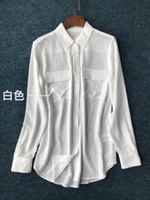 Load image into Gallery viewer, Women Real Silk Shirts Classic Double Pockets Solid Color Casual Fashion Long Sleeve Thin Shirt Blouses Tees
