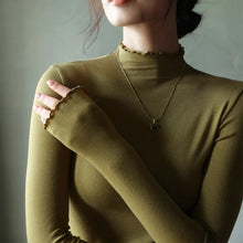 Load image into Gallery viewer, Ruffled Turtleneck Stretch Tee Women
