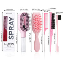 Load image into Gallery viewer, 5Pcs Hair Care Styling Kit All-in-One with Spray Comb, Scalp Massage Brush, Rat Tail Comb &amp; Edge Brushes for Home Salon Use
