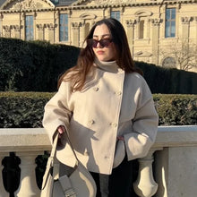 Load image into Gallery viewer, 2025 Autumn Woolen Coats Women Casual Double Breasted Stand Collar Female Office Short Jackets Chic Lady Loose Street Outwear
