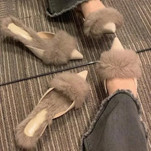 Load image into Gallery viewer, Fur Pointed Mule High Heels

