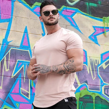 Load image into Gallery viewer, Muscle Training T-shirt Men's Summer Workout Short Sleeve T-shirt High Quality Cotton Fitness Men T-shirt Gym Solid Color Tops
