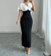 Load image into Gallery viewer, Elegant Color Block V-Neck Dress
