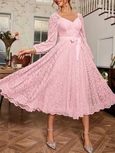 Load image into Gallery viewer, Elegant Party Dress For Woman Evening Prom Dresses Lace Long Gown V Neck Maxi Dress White Pink Floral Lace A Line Balloon Sleeve
