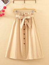 Load image into Gallery viewer, Summer Autumn Skirts Womens Midi Knee Length Korean Elegant Button High Waist Skirt Female Pleated School Skirt
