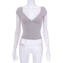 Load image into Gallery viewer, 2000s  Tops for Women Fairy Grunge Clothes Sweet Solid Color V Neck Short Sleeve Tanks Aesthetic T Shirt Streetwear
