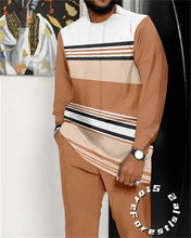 Load image into Gallery viewer, Men Tracskuit Set 2-piece Striped 3D Printed Casual Walking Suit Fashion Streetwear Long Sleeve T-Shirt Trousers Outfits
