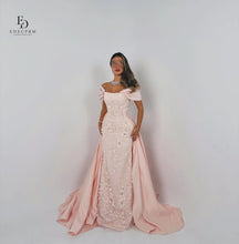 Load image into Gallery viewer, EDECPBM Elegant Party Dresses 2025 Off the Shoulders Customized Women Evening Dress 3D Flowers Pink Wedding Dresses for Parties
