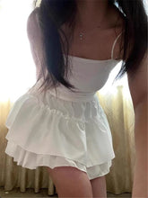 Load image into Gallery viewer, Summer Kawaii White Ruflles Skirt Women Fashion Slim Fit Chiffon Mini Skirts Giris Y2k All Match Elastic High Waist Black Faldas
