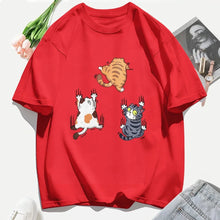 Load image into Gallery viewer, Women T Shirts Casual Woman Clothes Crewneck Tee Tops Three Cats Climbing Upwards and Escaping Print T-Shirt
