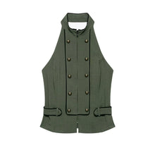 Load image into Gallery viewer, Women's Top 2026 Summer Elegant Fashion Silky Vacation Halter Neck Backless Sexy Unique Army Green Beach Style Party Women's Top
