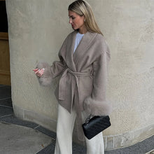 Load image into Gallery viewer, Elegant Women's Lace Up Woolen Coats Solid Full Sleeve Turn-down Collar Loose Lady Coats 2025 Autumn Winter Female Streetwear
