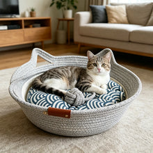 Load image into Gallery viewer, Pet Cat Bed Round Hand Woven Rattan Wear-resistant Cat Bed Summer Pet Bed Indoor Sleeping House Pet Products Accessories
