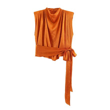 Load image into Gallery viewer, Women's Top 2026 Spring New Style Orange Sleeveless Satin Texture Long Ribbon Top Elegant and Stylish Unique Fashion Focus
