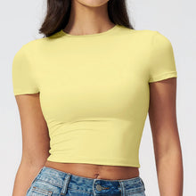 Load image into Gallery viewer, Yoga Shirts Women Sexy Exposing The Navel Short Sleeve Workout Crop Top Gym Top Fitness Running Workout Sport T-shirts Yoga Wear
