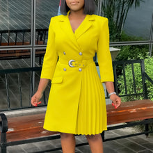 Load image into Gallery viewer, Pleated Notched Collar Midi Dress
