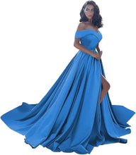 Load image into Gallery viewer, Simple Off Shoulder Satin Evening Gown
