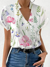Load image into Gallery viewer, Shirts For Women 2023 Summer Loose V-neck Stand Collar Print Tops And Blouses Blusas Elegantes Finas Para Mujer Casual T Shirt
