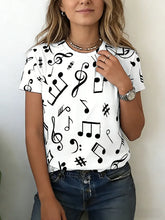 Load image into Gallery viewer, Women T-Shirt  Music Note Print Short Sleeve Crew Neck Casual Loose Fit Casual Top Spring Summer Daily Streetwear Versatile Top
