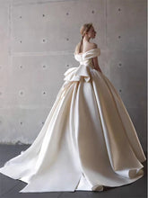 Load image into Gallery viewer, Elegant Satin Off-Shoulder Wedding Dress with Bow Detail
