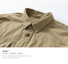Load image into Gallery viewer, Workwear shirt for men summer loose and casual short-sleeved men American retro lapel coat trendy brand outdoor wear
