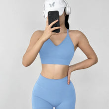 Load image into Gallery viewer, Women's Yoga Set Strappy Sports Bra &amp; High Waisted Shorts | Quick Dry Padded Butt Lifting Workout Outfit for Running Traini
