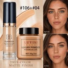 Load image into Gallery viewer, Facial Makeup Set:1pc Matte Loose Powder+1pc Waterproof Fundation,High-Coverage,Long-Lasting,Oil Control,Creat Natural Looks.
