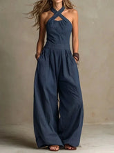 Load image into Gallery viewer, 2026 Summer Jumpsuit Solid Color Hanging Neck Elegant Casual Versatile Simple Fashion Comfortable Daily Style Wide Leg Jumpsuit
