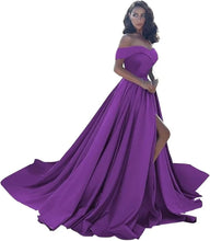 Load image into Gallery viewer, Simple Off Shoulder Satin Evening Gown
