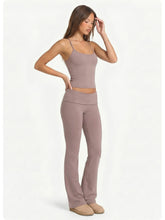 Load image into Gallery viewer, 2 Piece Yoga Set Women Foldover Waist Flare Pants Bell Bottoms Tank Top Matching Set Gym Workout Fitness Wear Lounge Wear Suit
