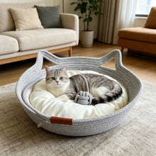 Load image into Gallery viewer, Pet Cat Bed Round Hand Woven Rattan Wear-resistant Cat Bed Summer Pet Bed Indoor Sleeping House Pet Products Accessories
