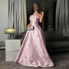 Load image into Gallery viewer, Pink Floral Strapless Evening Gown
