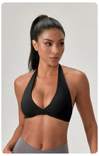 Load image into Gallery viewer, Strappy Bra for Women Open Back Halter Sports Bra Light Support Gym Crop Top Seamless Workout Yoga Top Bra Padded Bras
