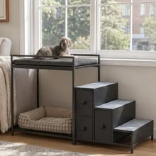 Load image into Gallery viewer, Pet Bunk Bed with Stairs and Storage, Dogs/Cats Window Perch, Bedside Lounge Elevated Dog Bed Multi-Level Platform with
