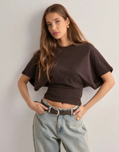 Load image into Gallery viewer, Women's T-shirts Crew Neck Ruched Waist Slim Fit Solid Color Casual Cropped Tee Summer Streetwear Basic Daily Wear Top
