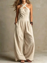 Load image into Gallery viewer, 2026 Summer Jumpsuit Solid Color Hanging Neck Elegant Casual Versatile Simple Fashion Comfortable Daily Style Wide Leg Jumpsuit
