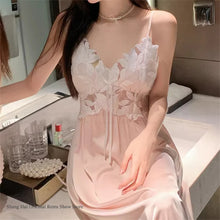 Load image into Gallery viewer, Elegant Female Long Robe Set Nightgown Silky Ice Silk Sleepwear Homewear SEXY Hollow Out Lace Nightdress Lingerie Loungewear
