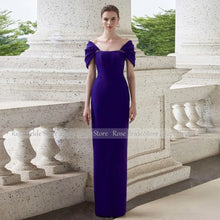 Load image into Gallery viewer, Elegant Formal Party Dresses Purple Off the Shoulder Column Wedding Guest Gowns Long Beading Floor Length Evening Dress 2024
