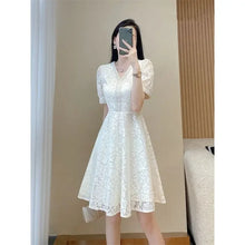 Load image into Gallery viewer, Elegant White Lace Puff Dress
