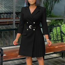 Load image into Gallery viewer, Pleated Notched Collar Midi Dress
