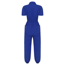 Load image into Gallery viewer, Womens Short Sleeve Scrubs Jumpsuit Front Zipper Elastic Waist Jogger Pants Rompers Nurse Doctor Workwear for Caring Nursing
