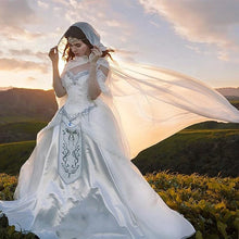 Load image into Gallery viewer, Medieval Wedding Dresses Elven Cape cloak Hood Fairy Long Sleeves embroidery Renaissance Fantasy Victorian Bride Gown customsize
