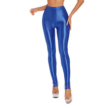 Load image into Gallery viewer, Womens Shiny Glossy High Waisted Stirrup Leggings Tights Gymnastics Workout Yoga Pants Tummy Control Sports Trousers
