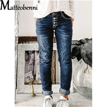 Load image into Gallery viewer, Women's Breasted Jeans For Women New Mom Jeans High Waist Blue Loose Washed Fashion Straight Denim Pants Vintage Streetwear
