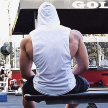 Load image into Gallery viewer, Men’s Fitness Workout Sportswear Tops Bodybuilding Hooded Tank Top Cotton Printed Sleeveless T-shirts Casual Hip Hop Undershirt
